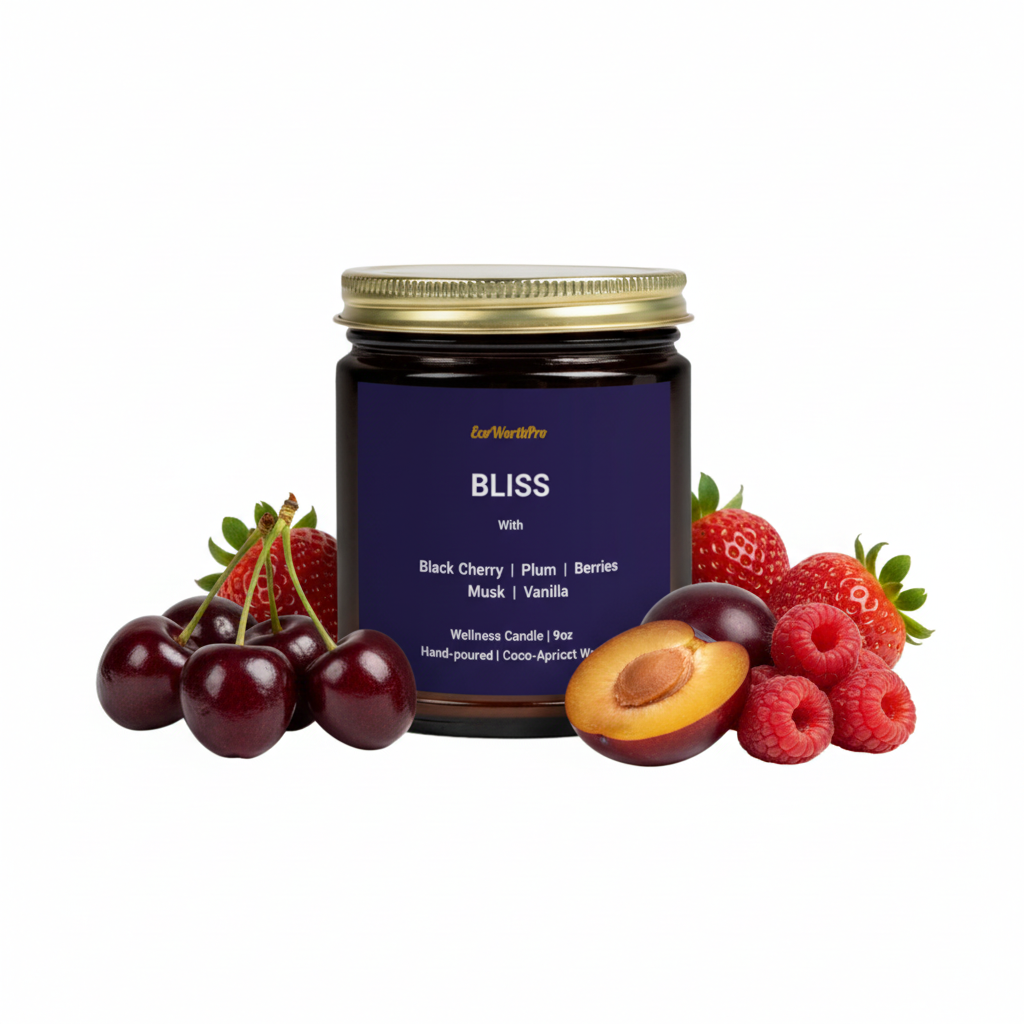 BLISS | Black Cherry Candle | Black Cherry, Musk, Vanilla, Plum & Berries - 9oz