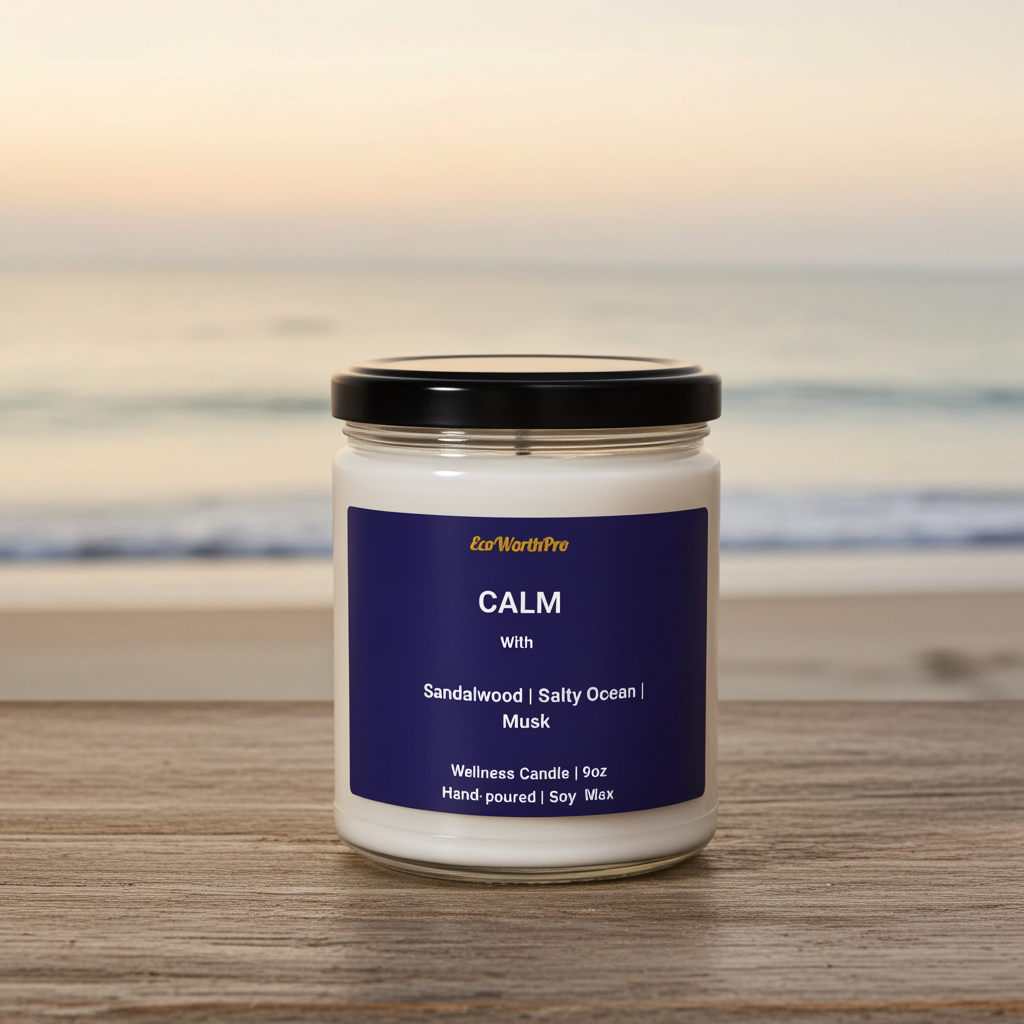 CALM | Ocean Breeze Wellness Candle | Sandalwood, Musk & Sea-Salt - 9oz