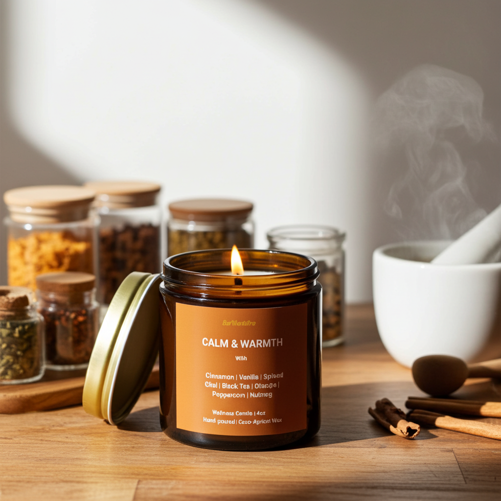 CALM & WARMTH Fall Candle Scent | Cinnamon, Spiced Chai, Nutmeg, Orange & Vanilla | 4oz