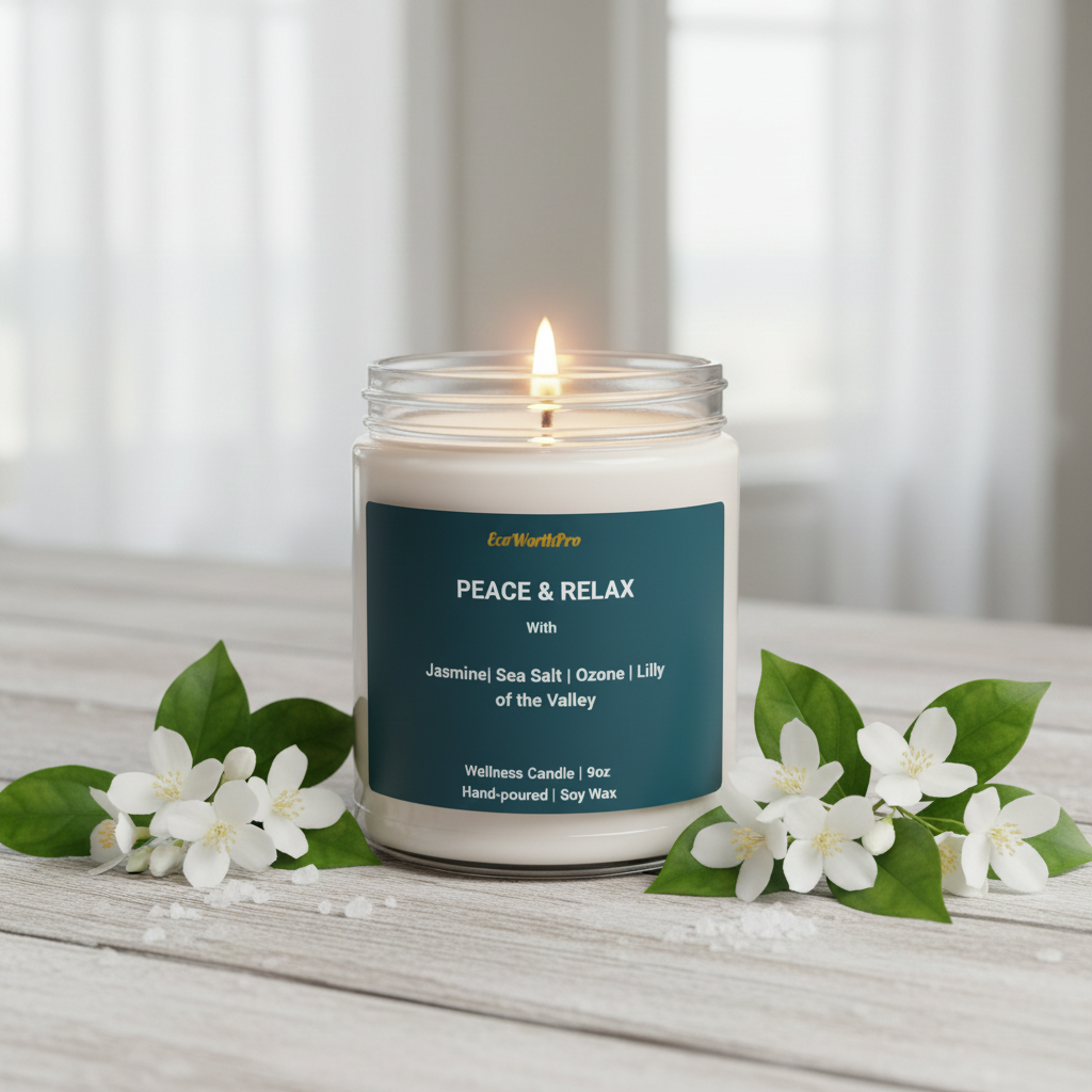 PEACE & RELAX | Jasmine Candle Scent | Jasmine, Sea Salt, Ozone & Lily -9oz