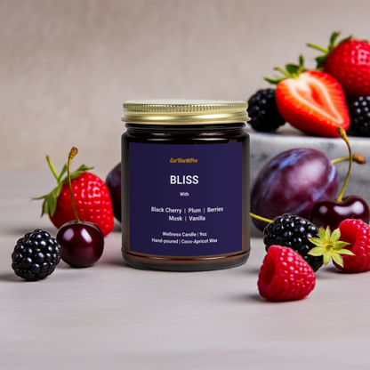 BLISS |  Black Cherry Candle | Black Cherry, Musk, Vanilla, Plum & Berries - 9oz