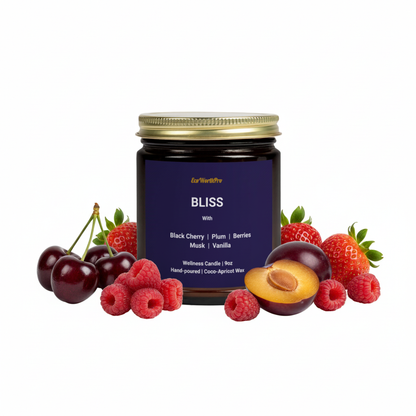 BLISS |  Black Cherry Candle | Black Cherry, Musk, Vanilla, Plum & Berries - 9oz