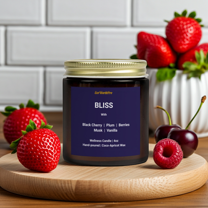 BLISS  | Black Cherry Coco-Apricot Candle  | Black Cherry, Vanilla & Berries -4oz