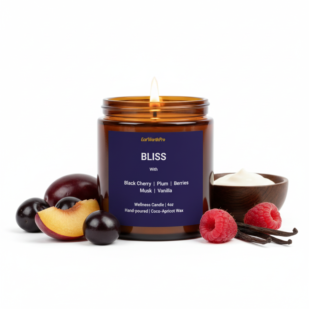 BLISS  | Black Cherry Coco-Apricot Candle  | Black Cherry, Vanilla & Berries -4oz