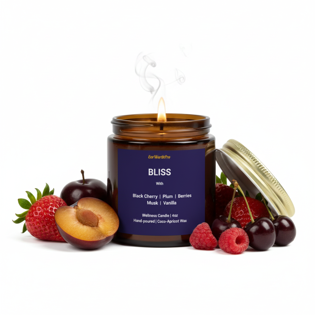 BLISS  | Black Cherry Coco-Apricot Candle  | Black Cherry, Vanilla & Berries -4oz