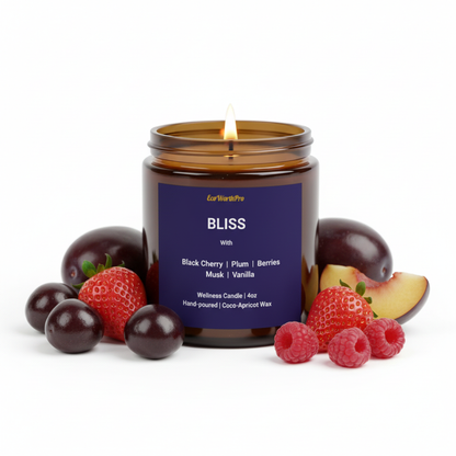 BLISS  | Black Cherry Coco-Apricot Candle  | Black Cherry, Vanilla & Berries -4oz