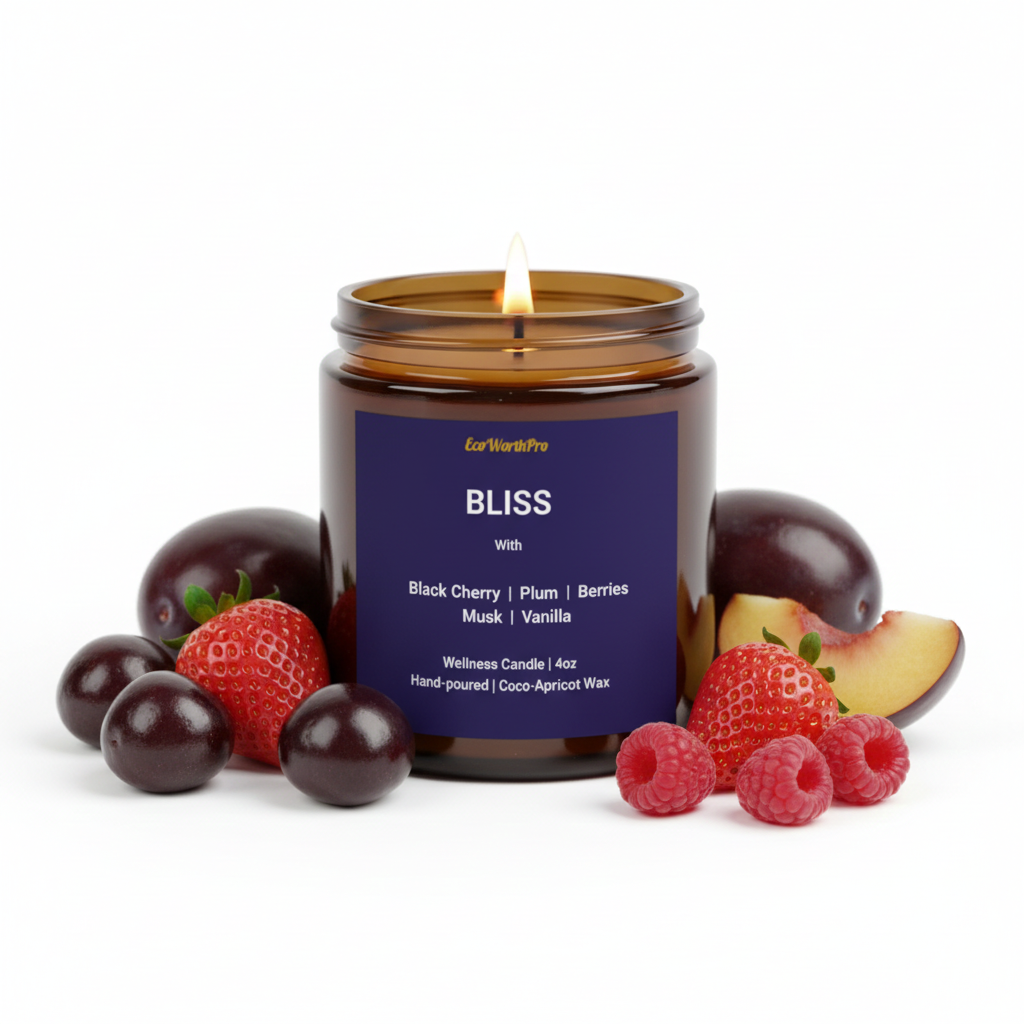 BLISS  | Black Cherry Coco-Apricot Candle  | Black Cherry, Vanilla & Berries -4oz