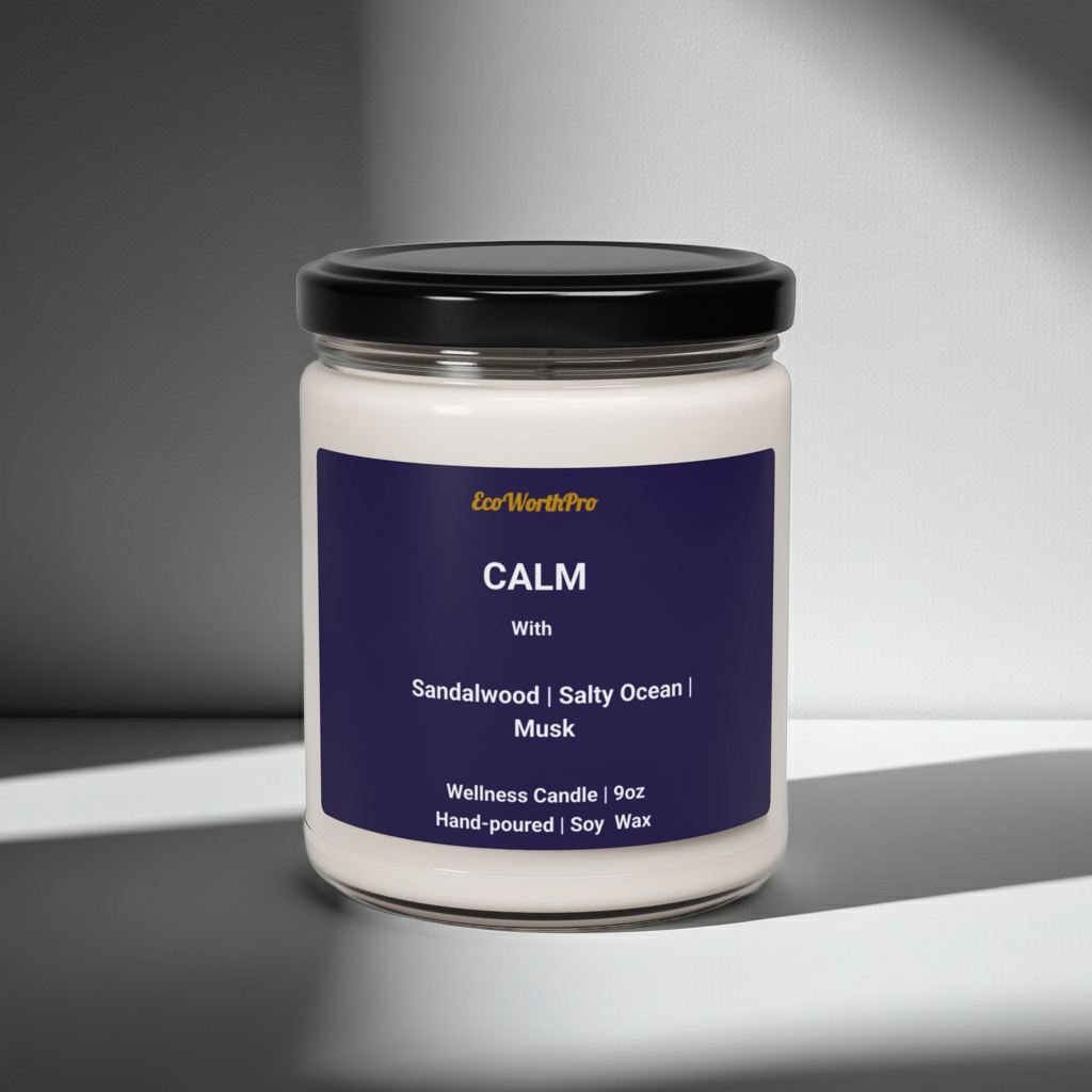 CALM  | Ocean Breeze Wellness Candle | Sandalwood, Musk & Sea-Salt  - 9oz