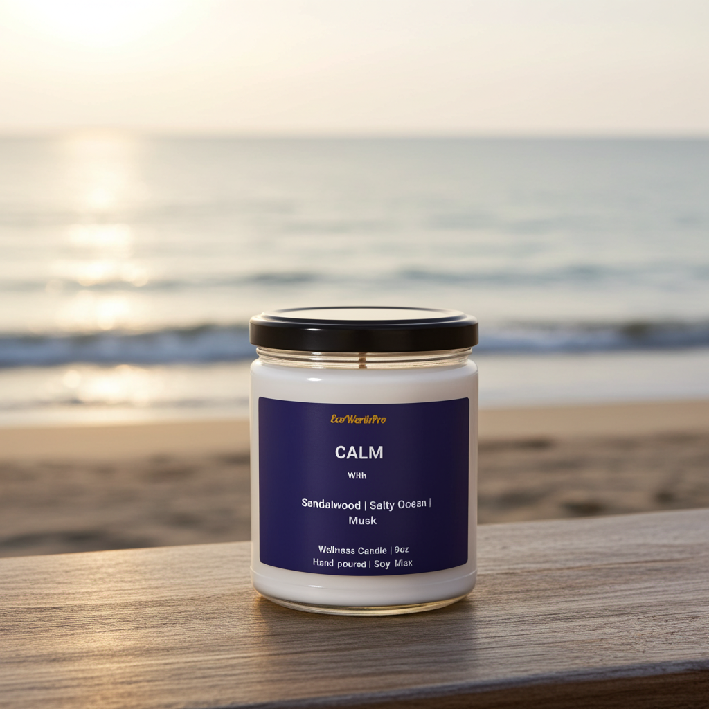 CALM  | Ocean Breeze Wellness Candle | Sandalwood, Musk & Sea-Salt  - 9oz