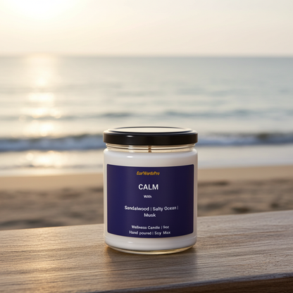 CALM  | Ocean Breeze Wellness Candle | Sandalwood, Musk & Sea-Salt  - 9oz