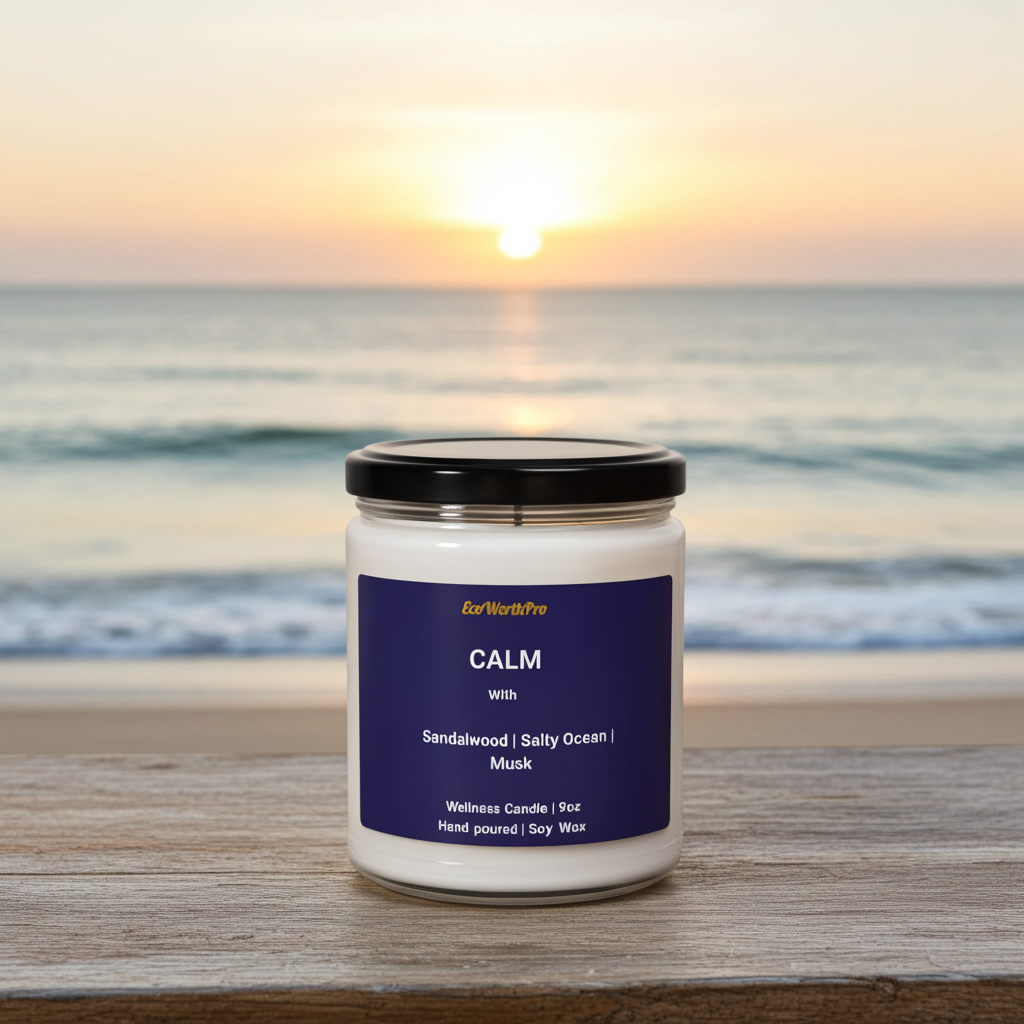CALM  | Ocean Breeze Wellness Candle | Sandalwood, Musk & Sea-Salt  - 9oz
