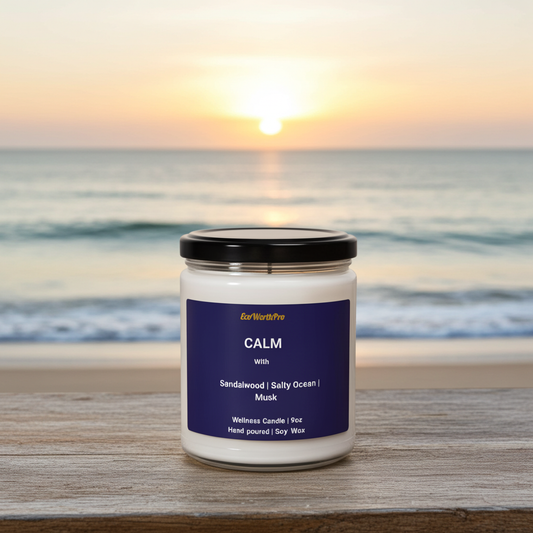 CALM  | Ocean Breeze Wellness Candle | Sandalwood, Musk & Sea-Salt  - 9oz