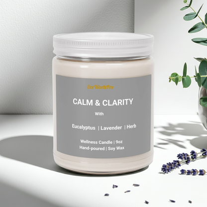 CALM & CLARITY | Eucalyptus Wellness Candle – Eucalyptus, Lavender & Herb - 9oz