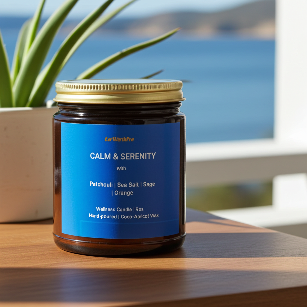 CALM & SERENITY | Patchouli Wellness Candle – Patchouli, Sea-Salt, Sage & Orange -9oz