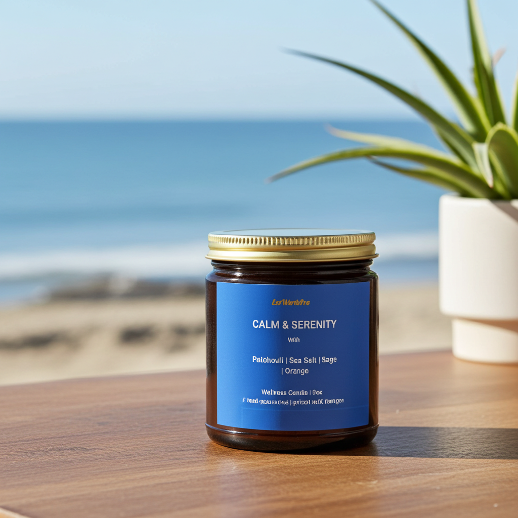 CALM & SERENITY | Patchouli Wellness Candle – Patchouli, Sea-Salt, Sage & Orange -9oz