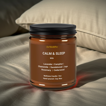 CALM & SLEEP - Lavender Sleep Candle | Lavender, Chamomile, Cedar-Wood & Sage | 9oz