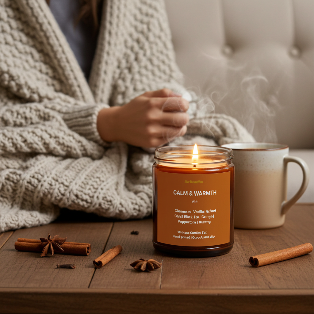 CALM & WARMTH Fall Candle | Spiced Cinnamon, Chai, Orange, Nutmeg & Vanilla -9oz