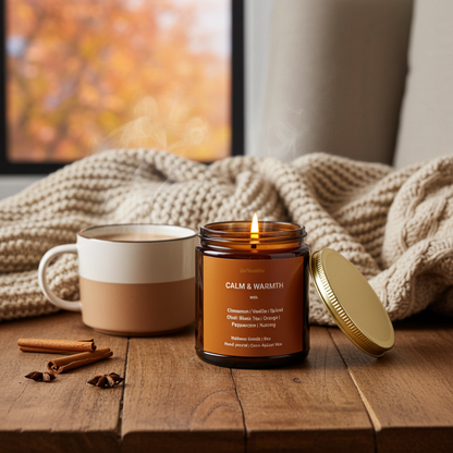 CALM & WARMTH Fall Candle | Spiced Cinnamon, Chai, Orange, Nutmeg & Vanilla -9oz
