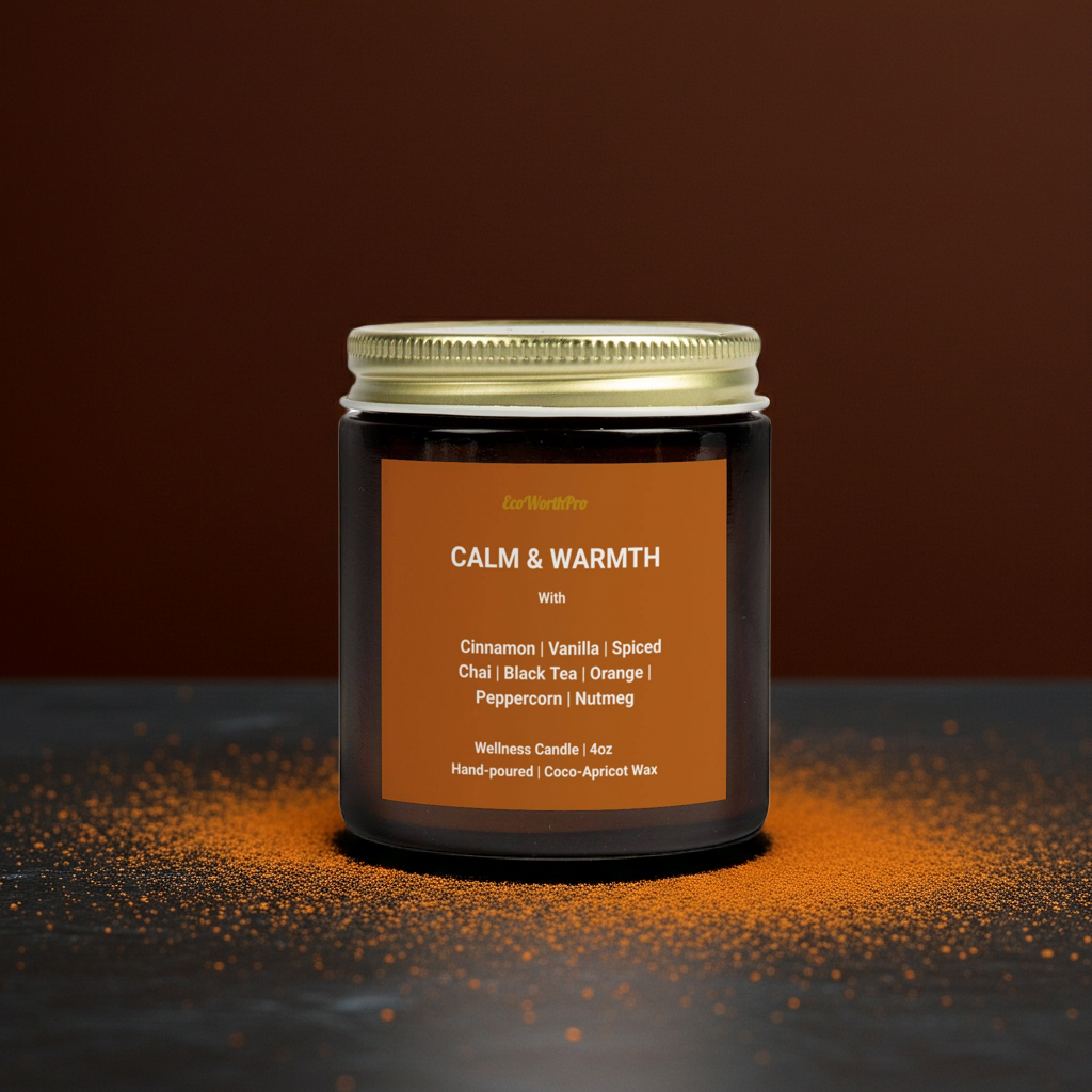 CALM & WARMTH Fall Candle Scent  | Cinnamon, Spiced Chai, Nutmeg, Orange & Vanilla | 4oz