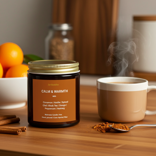 CALM & WARMTH Fall Candle Scent  | Cinnamon, Spiced Chai, Nutmeg, Orange & Vanilla | 4oz