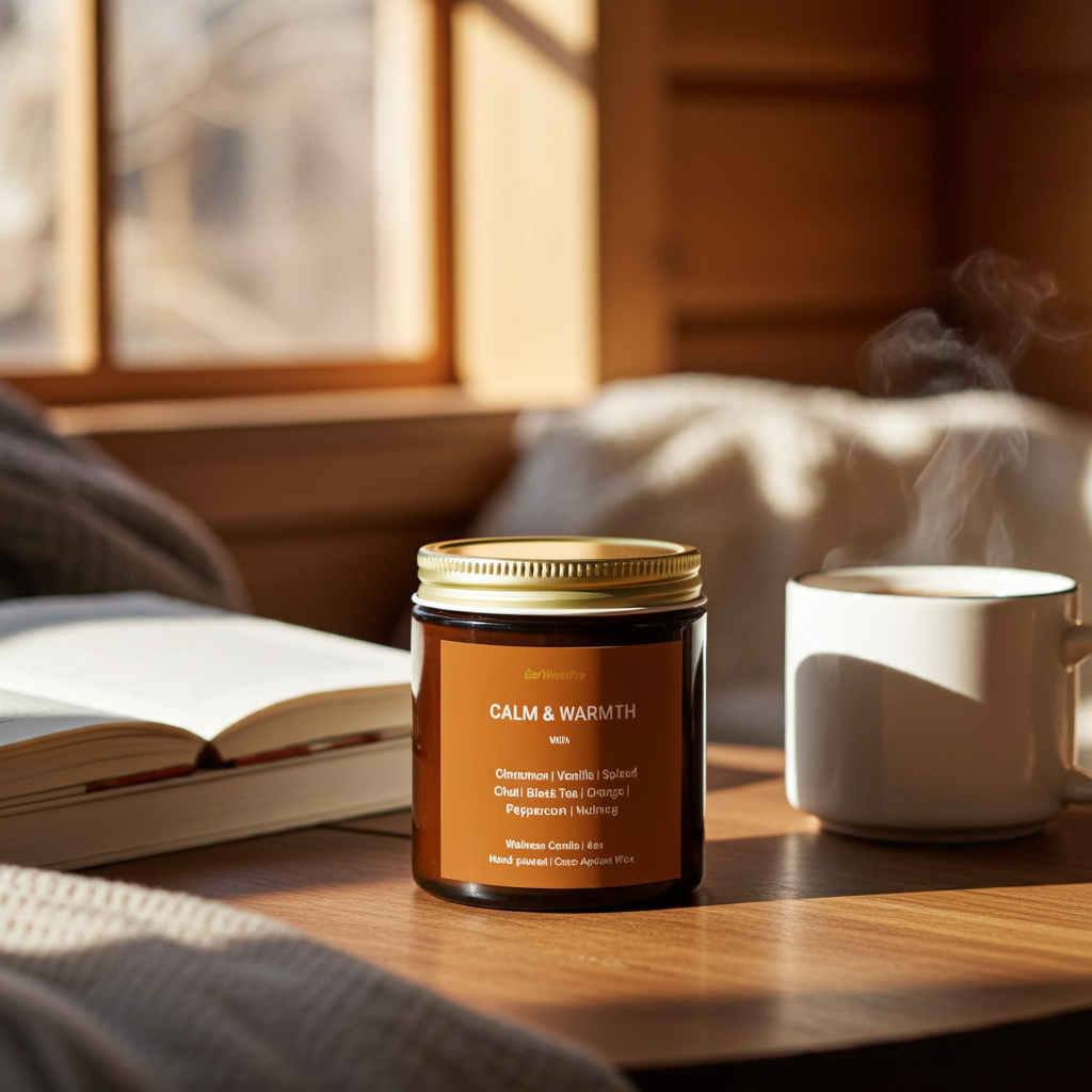 CALM & WARMTH Fall Candle Scent  | Cinnamon, Spiced Chai, Nutmeg, Orange & Vanilla | 4oz
