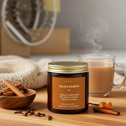 CALM & WARMTH Fall Candle Scent  | Cinnamon, Spiced Chai, Nutmeg, Orange & Vanilla | 4oz