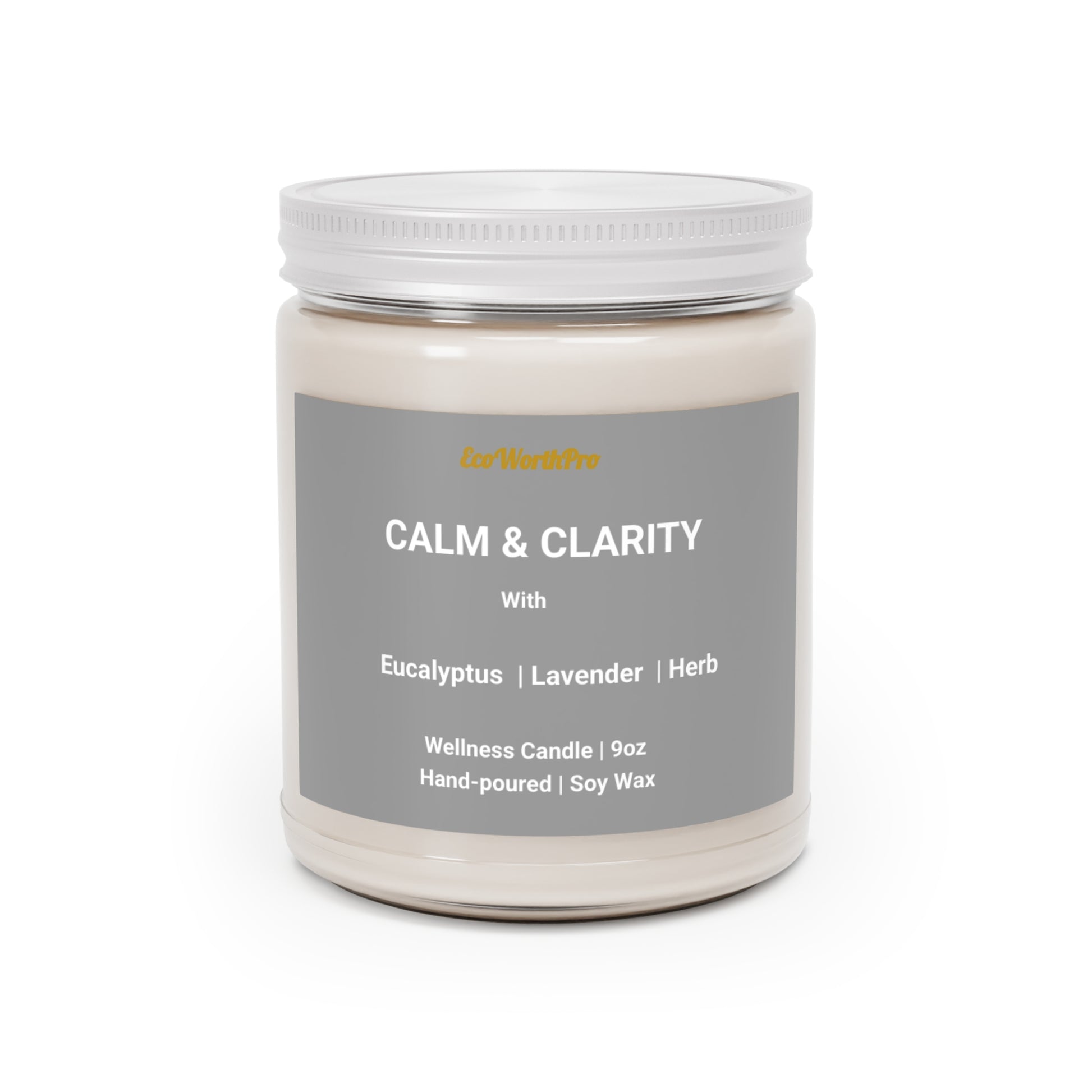 CALM & CLARITY  Eucalyptus, Lavender & Herb Natural Soy Wax Candle. Closed