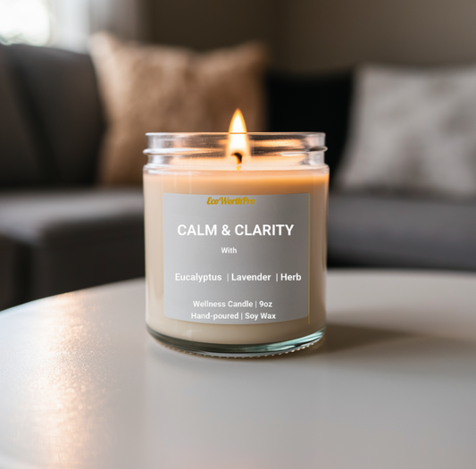 CALM & CLARITY  Eucalyptus, Lavender & Herb Natural Soy Wax Candle. SS
