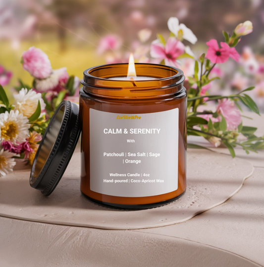 CALM & SERENITY – Patchouli & Sea-Salt Scented Candle | Coconut-Apricot Wax | 4oz SS.....