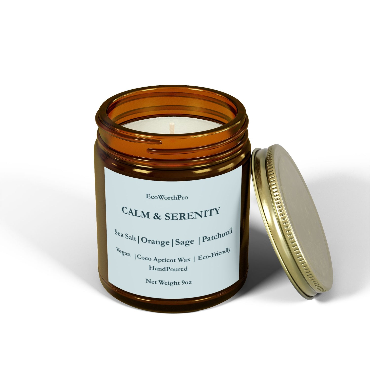 CALM & SERENITY Wellness Large Coastal Candle – Sea Salt, Patchouli & Orange 255g/9oz Front Side