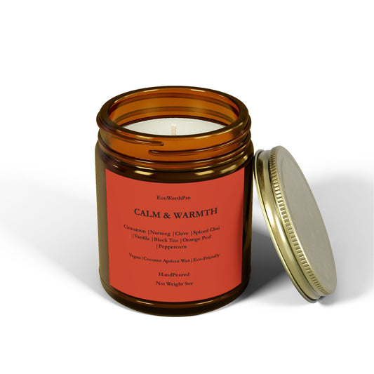 CALM & WARMTH Wellness Large Fall Spiced Chai Candle – 255g/9oz Front Side