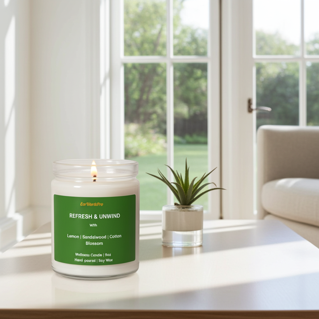 REFRESH & UNWIND | Clean Linen Soy Wax Candle | Cotton Blossom & Sandalwood  -9oz