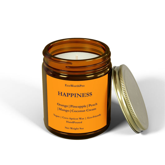 HAPPINESS  Wellness Large Tropical Candle – Coconut, Mango & Peach 255g/9oz. Front side