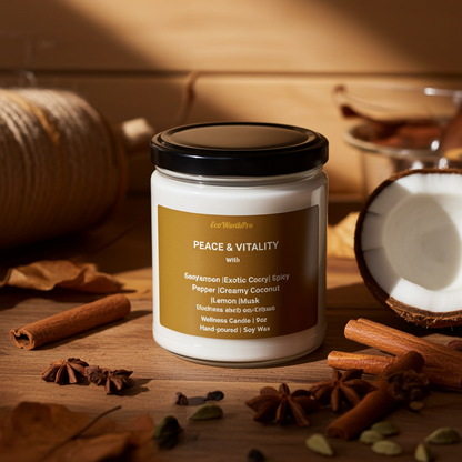 PEACE & VITALITY | Fall Soy Wax Candle | Spicy Pepper, Coconut Cream & Cardamom  - 9oz