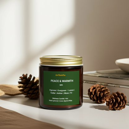 PEACE & WARMTH Winter Forest Candle | Cypress, Evergreen,Amber, Lemon & Fir | 9oz
