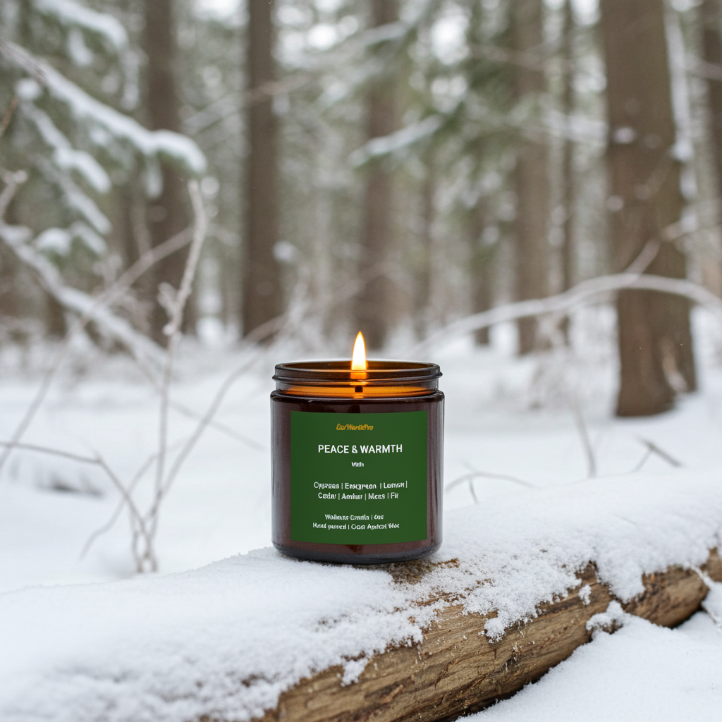 PEACE & WARMTH Winter Forest Candle | Cypress, Evergreen,Amber, Lemon & Fir | 9oz