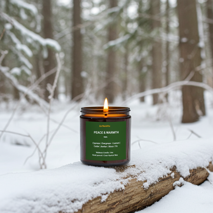 PEACE & WARMTH Winter Forest Candle | Cypress, Evergreen,Amber, Lemon & Fir | 9oz