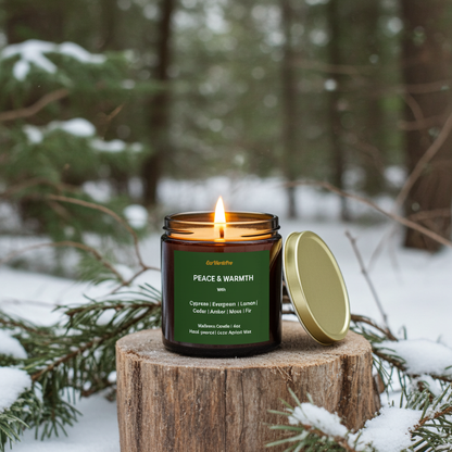 PEACE & WARMTH Winter Forest Candle | Cypress, Evergreen,Amber, Lemon & Fir | 9oz