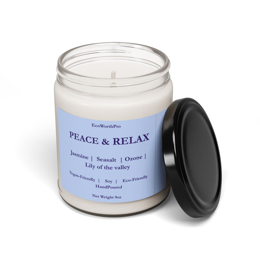 PEACE & RELAX Wellness  Jasmine, Sea Salt & Lily Candle 255g/9oz. Front Side