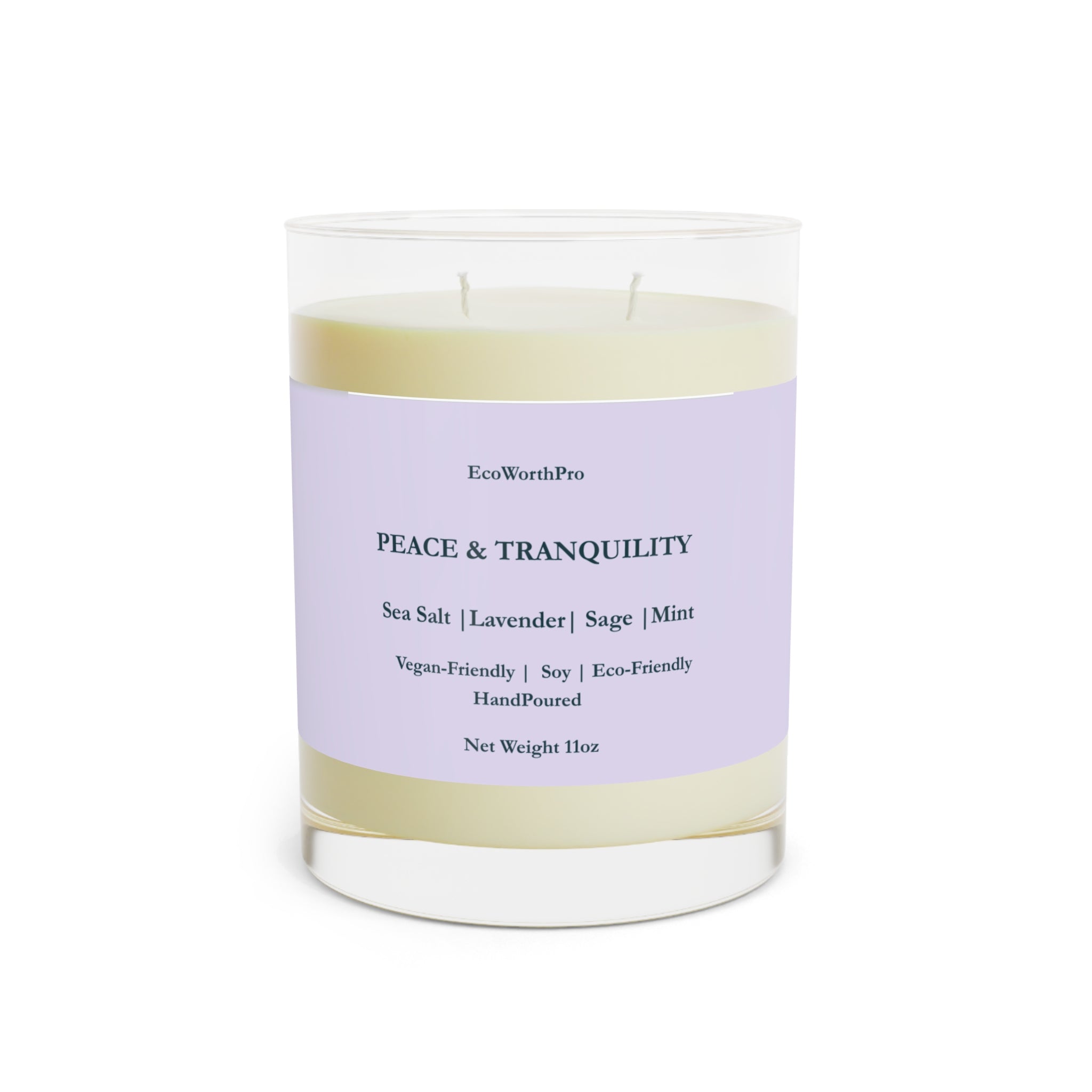 PEACE & TRANQUILLY  Wellness Two Wick Sea Salt, Sage & Lavender Candle  312g/11oz Front Side.