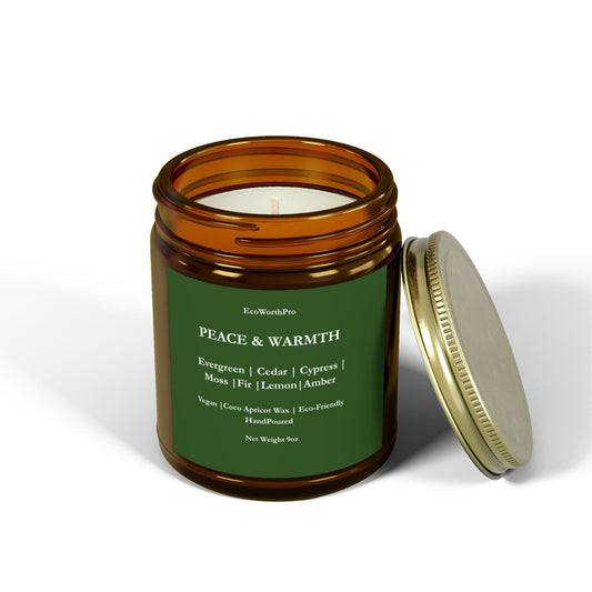 PEACE & WARMTH Wellness Large Woodland Candle – Cypress & Cedar Aromatherapy  255g/9oz Front Side