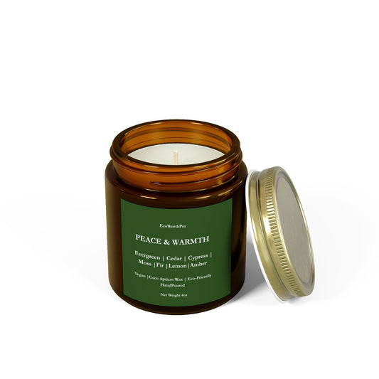 PEACE & WARMTH | Winter Woodland Candle – Cypress, Fir & Lemon | 113g/4oz. Front Side