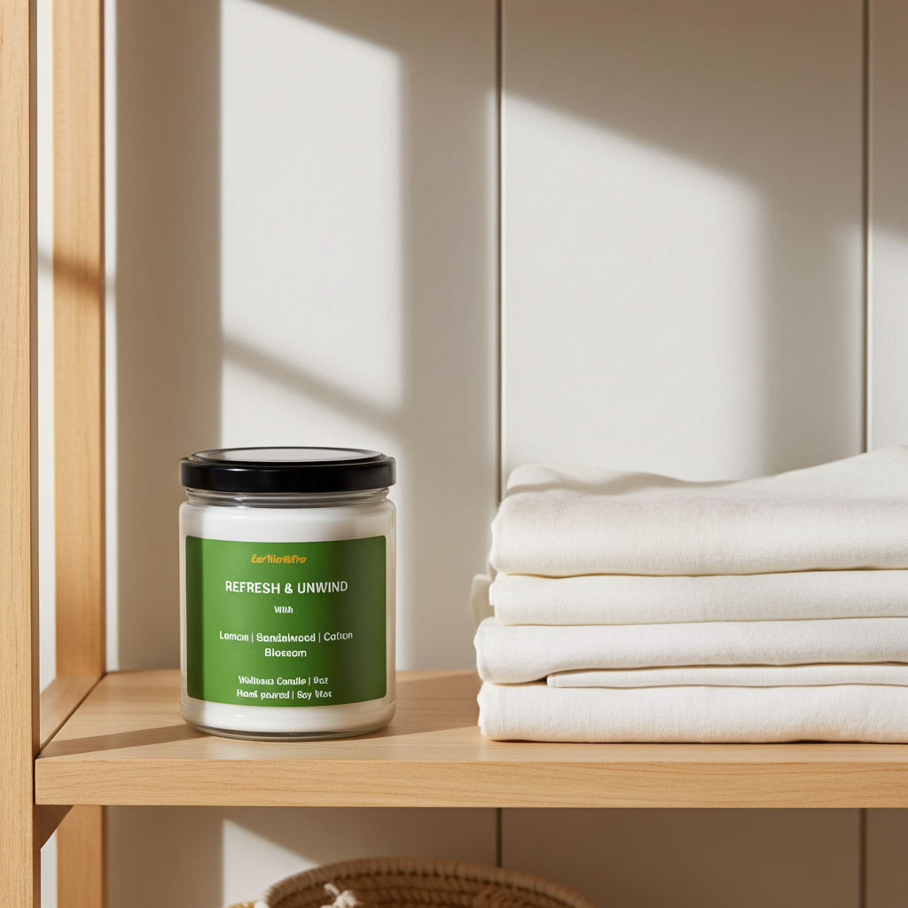 REFRESH & UNWIND | Clean Linen Soy Wax Candle | Cotton Blossom & Sandalwood  -9oz