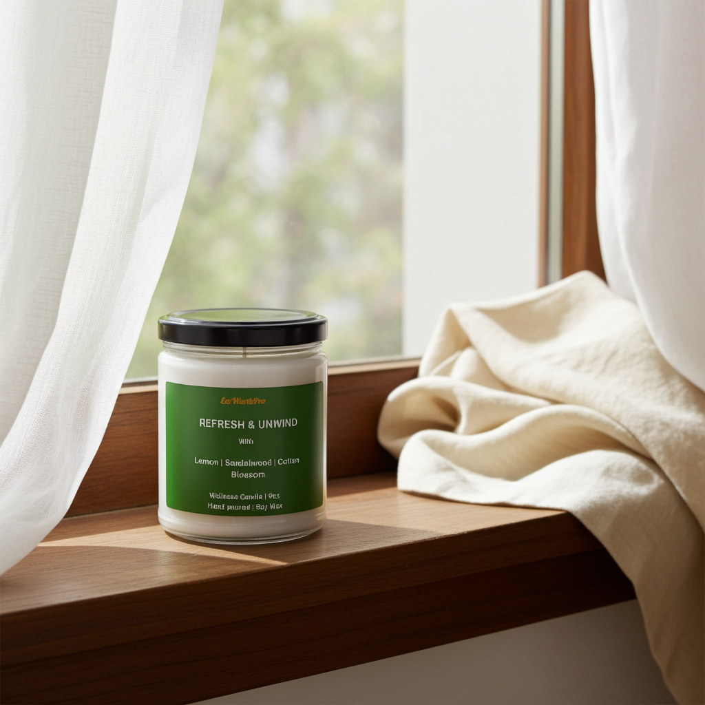 REFRESH & UNWIND | Clean Linen Soy Wax Candle | Cotton Blossom & Sandalwood  -9oz