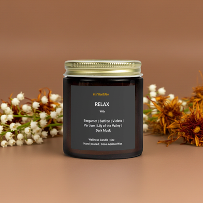 RELAX | Saffron & Bergamot Coconut Apricot Candle - 4oz