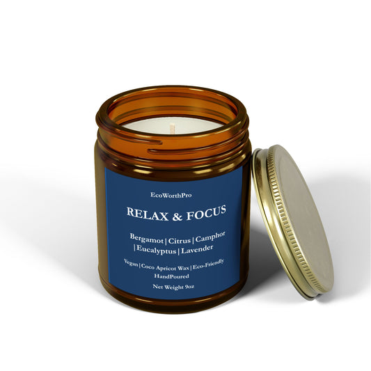 RELAX & FOCUS Wellness  Large Citrus and Bergamot candle 255g/9oz. Front Side