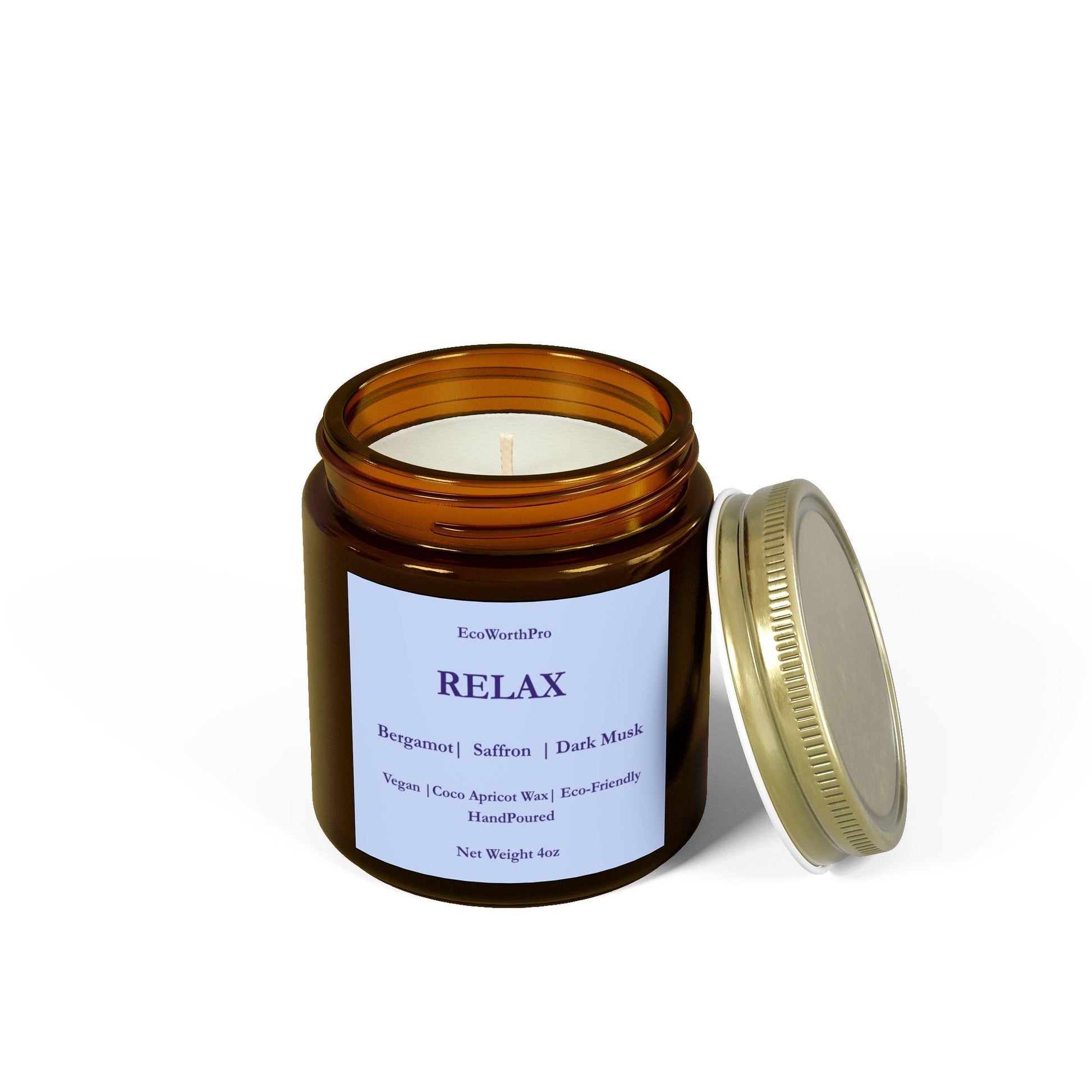 RELAX  Wellness Small Saffron, Bergamot & Dark Musk Candle  113g/4oz. Front Side 