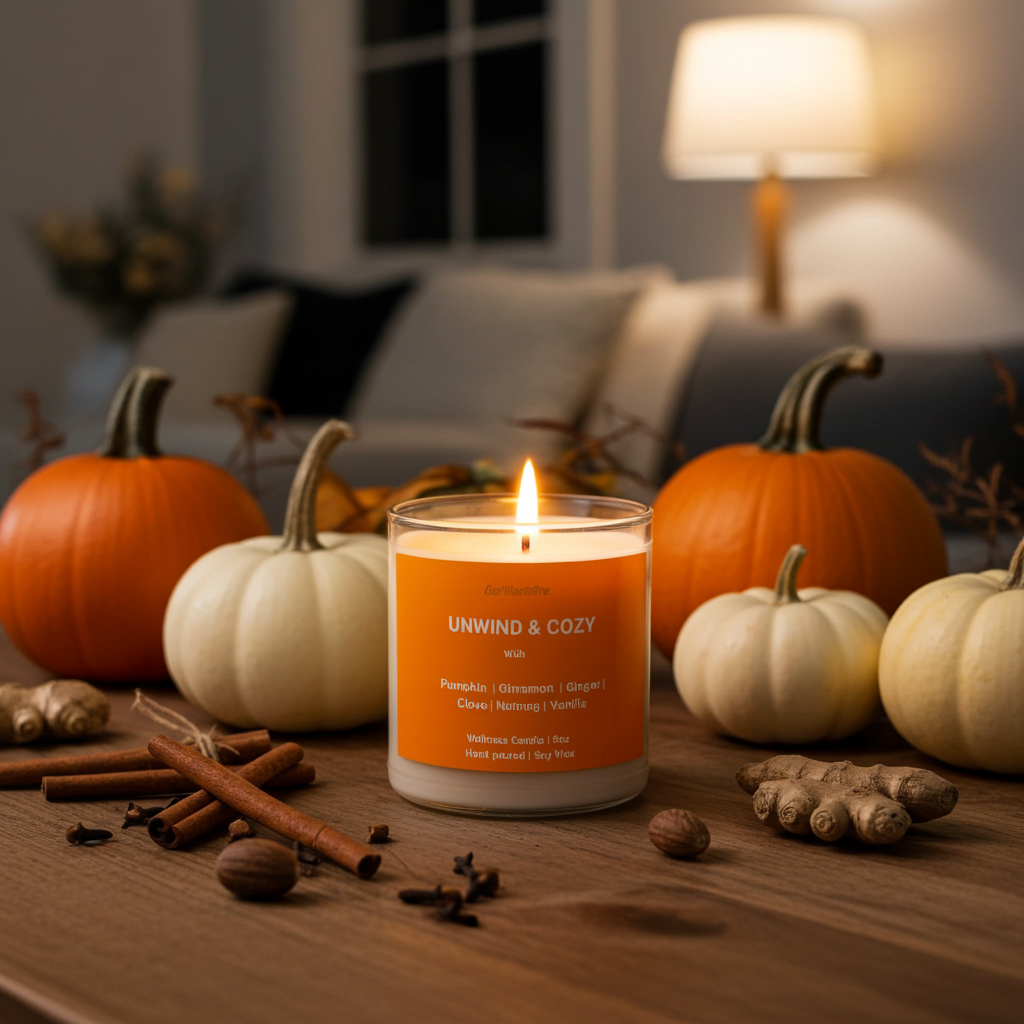 UNWIND & COZY | Pumpkin Spice Wellness Candle –Pumpkin, Ginger & Cinnamon - 9oz