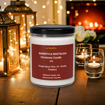 WARMTH & NOSTALGIA – Christmas Tree Candle | Orange Spice, Pine & Fireplace -9oz