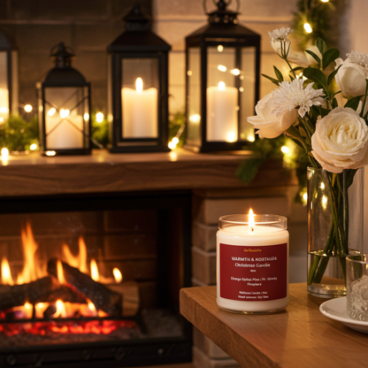 WARMTH & NOSTALGIA – Christmas Tree Candle | Orange Spice, Pine & Fireplace -9oz